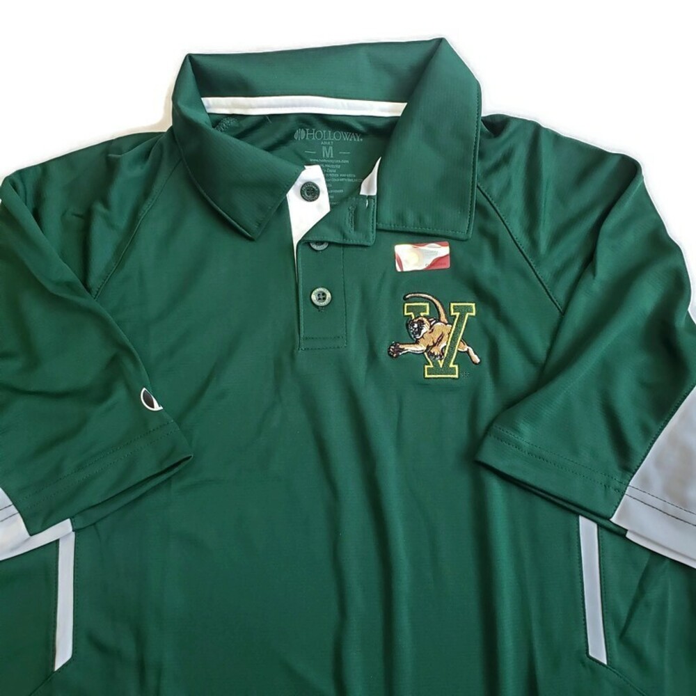 NCAA Mens Sz M Vermont Catamounts Avenger SS Polo Golf Shirt Forest Green White